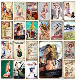 2021 Sexy Lady Car Motorcycle Airplane met Pin Up Girls Metal Tin Signs Vintage Poster Art Painting Pub Bar Home Wall Decor9394437