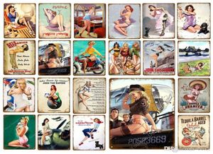 2021 Sexy Dame Auto Motor Vliegtuig Met Pin Up Meisjes Metalen Tin Borden Vintage Poster Kunst Schilderij Craft Pub Bar thuis Muur Decor2762467