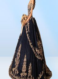 2021 Sexy Navy Blue Bling Quinceanera Robes Robe de bal à l'épaule Gold Gold Broicty Crystal perles paillettes Sweet 16 Vestido 5967945