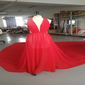 2021 Sexy Prom Chiffon Aline Party V-hals Homecoming Jurk Mouwloos met Lange Trein Custom Made Gown316g