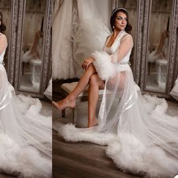 2021 Sexy Sheer Tule Maternity Nachtkleding voor Photoshoot Ruche Kralen Plus Size Party Nachthonten Op maat gemaakte zwangers