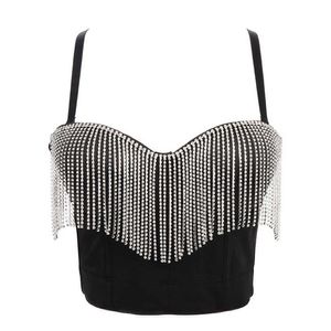 2021 Sexy Gland Strass Discothèque Push Up Bralette avec soutien-gorge intégré recadrée pour porter des hauts corset femme Camis Crop Top X0726