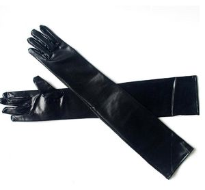 2021 Gants longs pour femmes sexy Cinq doigts Faux cuir Latex Gants gothiques Noir Wet Look Coude Longueur Gants de danse en PVC