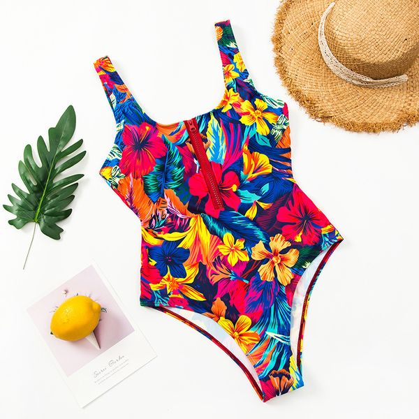 2021 Sexy Zipper One Piece Maillots De Bain Femmes Solide Maillots De Bain Body Maillot De Bain Push Up Monokini Maillot De Bain D'été Beachwear S-XL # 3101