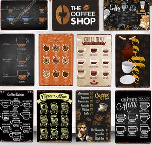 2021 Winkel Koffie Menu Metalen tinnen tekens Vintage Drink Wall Art Poster The Coffee Shop Bar Club Cafe Store Plaque Shabby Chic Home Decor WY93