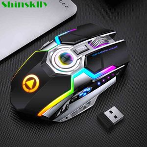 2021 Stille Draadloze Oplaadbare 2.4G Gaming 1600 DPI 7 Knoppen LED Backlight USB Optische Muis PC Laptop