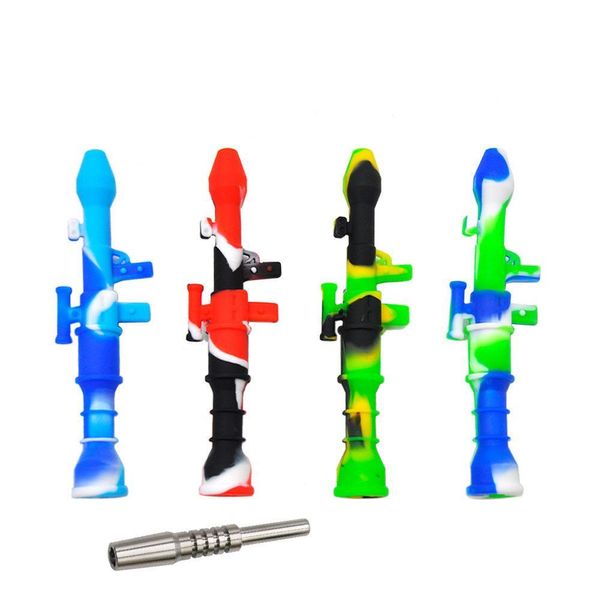 2021 Pipe en silicone Nectar Collectors Mini Nectar Water Pipes avec Titanium Nail 10mm Concentrate Dab Straw Silicone Oil Rigs