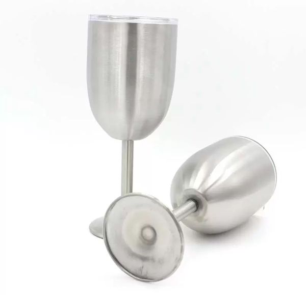 Verres à vin en argent 2021 10OZ, gobelets à double couche en acier inoxydable, tasse à vin, bière, café, verre à vin avec couvercle