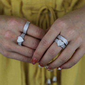 Bagues de mariage pour femmes, couleur argent, cœur pavé, pierre CZ 5A, large bande, bijoux de mariage, livraison directe, 2021