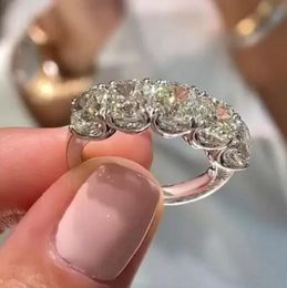 2021 Eenvoudige Mode-sieraden 6mm 5A Zirkoon CZ Diamant 925 Sterling Zilver Rond Geslepen Edelstenen Feest Belofte Vrouwen Bruiloft Verlovingsband Ring Voor Liefhebbers Geschenk