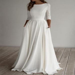 2021 robes de mariée modestes simples avec manches A-ligne crêpe en mousseline de soie élégantes informelles LDS robes de mariée à manches sur mesure Religio289r