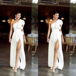 2021 Simple Pure White One Shoulder Avondjurken Warm Formele Party Jurk Elegante High Split Prom Jurken Vintage Vestido de Festa