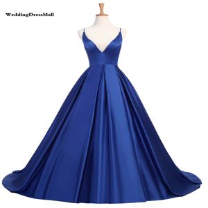 2021 Robes de bal bleu royal simples Spaghetti Bourgogne Bourgogne Robes de soirée Cross Back Sexy Formal Party Robe Vestido de Fiesta 2076