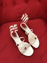 2021 Snakelike Diamond Spring High Heel Rene Caovilla Crystal Karung Rose Gold Twining Rhinestone Sandals Dames Zomer Dikke Heels7506566