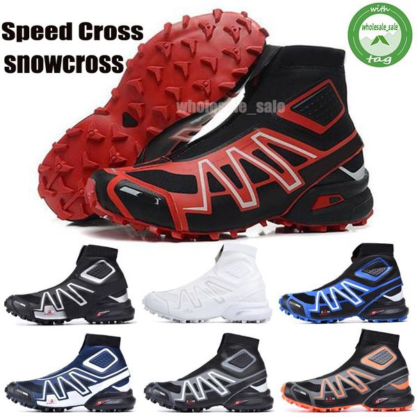 Salomon 2021 Snowcross CS Trail hommes de neige d'hiver des bottes noires Volt bleu chaussette rouge rouge Chaussures hommes Formateurs hiver neige chaussures bottes 40-46