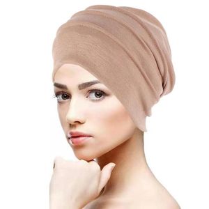 2021 Soft Elastische Turban Hoed Effen Kleur Vrouwen Warm Winter Hoofddoek Bonnet Inner Hijabs Cap Muslim Hijab Femme Wrap Head