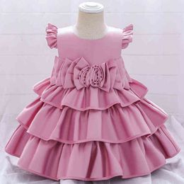 2021 Robe de baptême de cérémonie solide Première robe d'anniversaire de 1 an pour bébé fille vêtements robes de princesse robe de gâteau de fête Costumes G1129