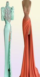 2021 Spaghetti Stracts Robes de soirée Soupled Split Lace Lace Perm Formal Prom Party Gowns Elegant Vestido de Novia9150074