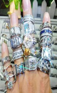2021 Sparkling Male Fashin Jewelry 925 Sterling Silver Full Pave White Sapphire CZ Diamond Gemstones Large Party Promise Men Men Weddi3261122