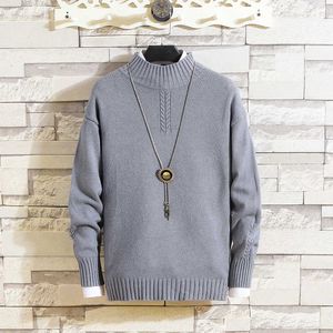 2021 Lente en Herfst Half Turtleneck Trui Heren Japanse Solid Color Knitwear Heren Tops Diepeën Sweaters Heren Y0907
