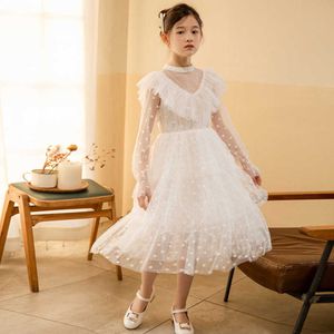 2021 Printemps et été Style coréen Enfants Vêtements de fête élégants Rétro Enfants Filles Robe de princesse en maille Dot mignon, # 9394 Q0716