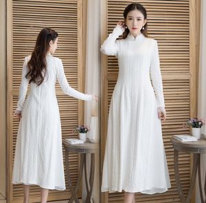 2021 lente herfst nieuwe witte China traditionele retro dagelijks verbeterde cheongsam meisje theejurk met lange mouwen