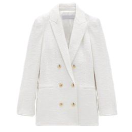 Printemps automne femmes mode blanc rose Tweed Blazers et vestes Chic bouton bureau costume manteau dames vêtements d'extérieur élégants