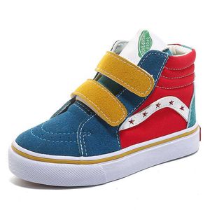 2021 Spring Boy and Girl Canvas Schoenen Kinderen High-Top Candy Kleur Schoenen Kinderkwaliteit Pigskin Fashion Sneakers G1025