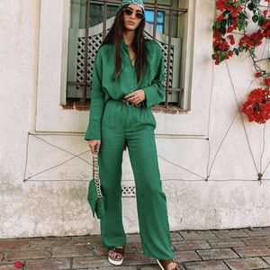 2021 lente elegante vrouw groene losse matching sets dames zachte solide pakken vrouwelijke vinatge streetwear set Y0625
