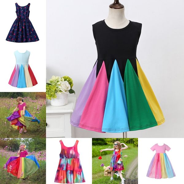 2021 Spring Girls Dress Brand New Arrival Kids Pastel Rainbow Dress Cotton Abito da principessa alla caviglia per ragazze Abbigliamento casual 2059 Y2