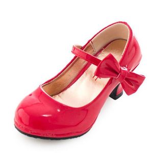 2024 Spring Nieuwe kinderen Hoogwaardige Patent Leather Girls Hoge Heel schoenen Cute Bow Girls Prinsesschoenen Draag kinderen Performance schoenen