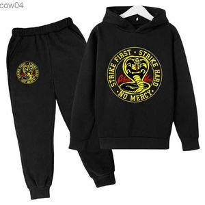 2021 Lente Nieuwe Cobra Kai Hoodie Pak Katoen Kids Hoodie En Broek Tweedelige Kinderkleding Set 4- 14 Jaar Meisje Jongens Kleding L230625