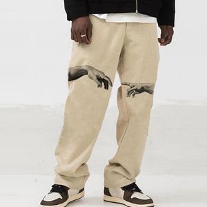 2021 printemps été décontracté hommes mode taille moyenne pantalon hipster streetwear vintage imprimé croisé pantalon droit ample hommes 220212