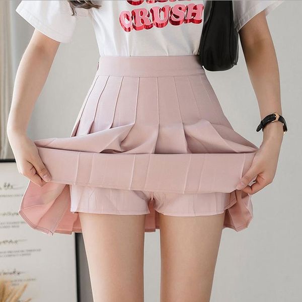 2021 printemps été coréen jupe Shorts femmes taille haute Sexy Mini jupe école courte plissée Kawaii japonais rose jupe femme 210309