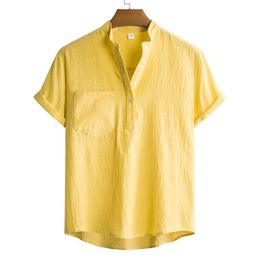2021 lente/zomer nieuwe heren opstaan kraag katoen linnen shirt shirt met korte mouwen voor mannen