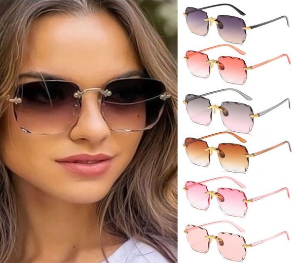 2021 lunettes de soleil carrées carrées pour les femmes de lunettes sans cadre teintées d'été Vintage Gradient transparent verres de soleil UV400 Shades9046308