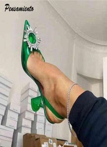 2021 Star Style Green Blue Soft Pvc Femmes Sandales Fashion Crystal Slingbacks Chaussures d'été High Talons Mariage Bride Chaussures H15971685