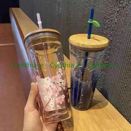 2021 Starbucks Mugs Pink Sakura Taza de vidrio de gran capacidad con pajita238m