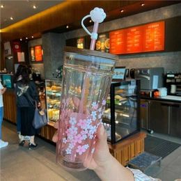 2021 Starbucks Mugs Pink Sakura Tasse d'accompagnement en verre de grande capacité avec tasses en paille
