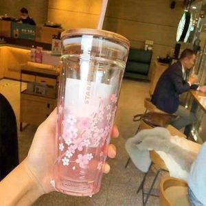 2021 Starbucks Mokken Roze Sakura Grote Glas Begeleidende Cup met Strawtyde