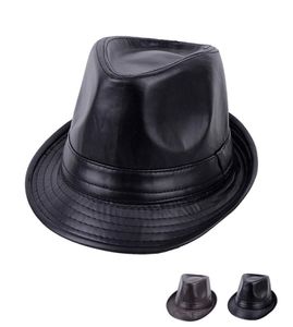 2021 Stap in de herfst en winter Nieuwe PU Leather Hat Light Board Fashion British Simple Retro Cap Mens Fedora Hat Fashion6199043