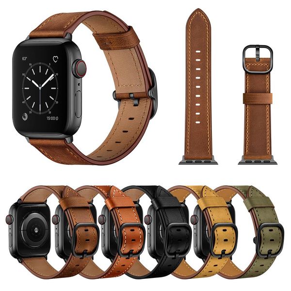 2021 Bracelet avec cuir véritable 38 mm 40 mm 42 mm 44 mm Canapé confortable à porter Unique Classique Nouveau design Apple Watch Band DS Bouton Business Style Smart Straps