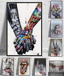 2021 Rue Graffiti Art Toile Peinture Amant Mains Art Affiches Murales et Impressions Inspiration Illustration Image pour Salon Décor9744054
