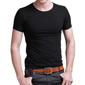 2021, camiseta elástica de Lycra con cuello en V para hombre, camiseta de manga corta de Color sólido para hombre, camiseta ajustada ajustada Y0809