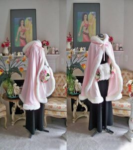 2021 prachtige vloerlengte roze kleur bruids capes bruiloft mantels faux bont perfect voor winter bruid bruids mantels cape bloem gi6115169