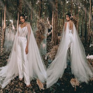 2021 superbe combinaison De mariage avec dentelle enveloppement appliqué paillettes une ligne robes De mariée De plage sur mesure robes De Novia