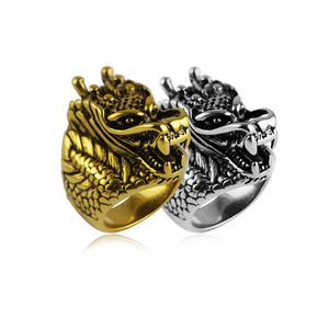 2021 Style Gold Color Dragon Finger Ring for Men Women Punk Gothic 316l Stainless Steel Wedding Band Charm Jewelry Male Gift