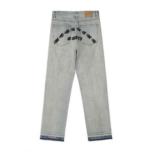 2021 Stijlvolle letterafdruk retro gewassen mannen rechte jeans broek verontruste hiphop vintage vrouwen denim broek pantn homme t220803