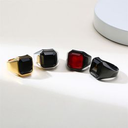 Chevalière élégante pour hommes, bague Pinky, tons or et argent, acier inoxydable, pierre noire, accessoire masculin, 2021, 226O