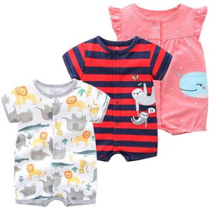 2021 été bébé barboteuses bébé filles vêtements 100% coton nouveau-né bébé garçon vêtements infantile combinaisons à manches courtes enfants vêtements G1221